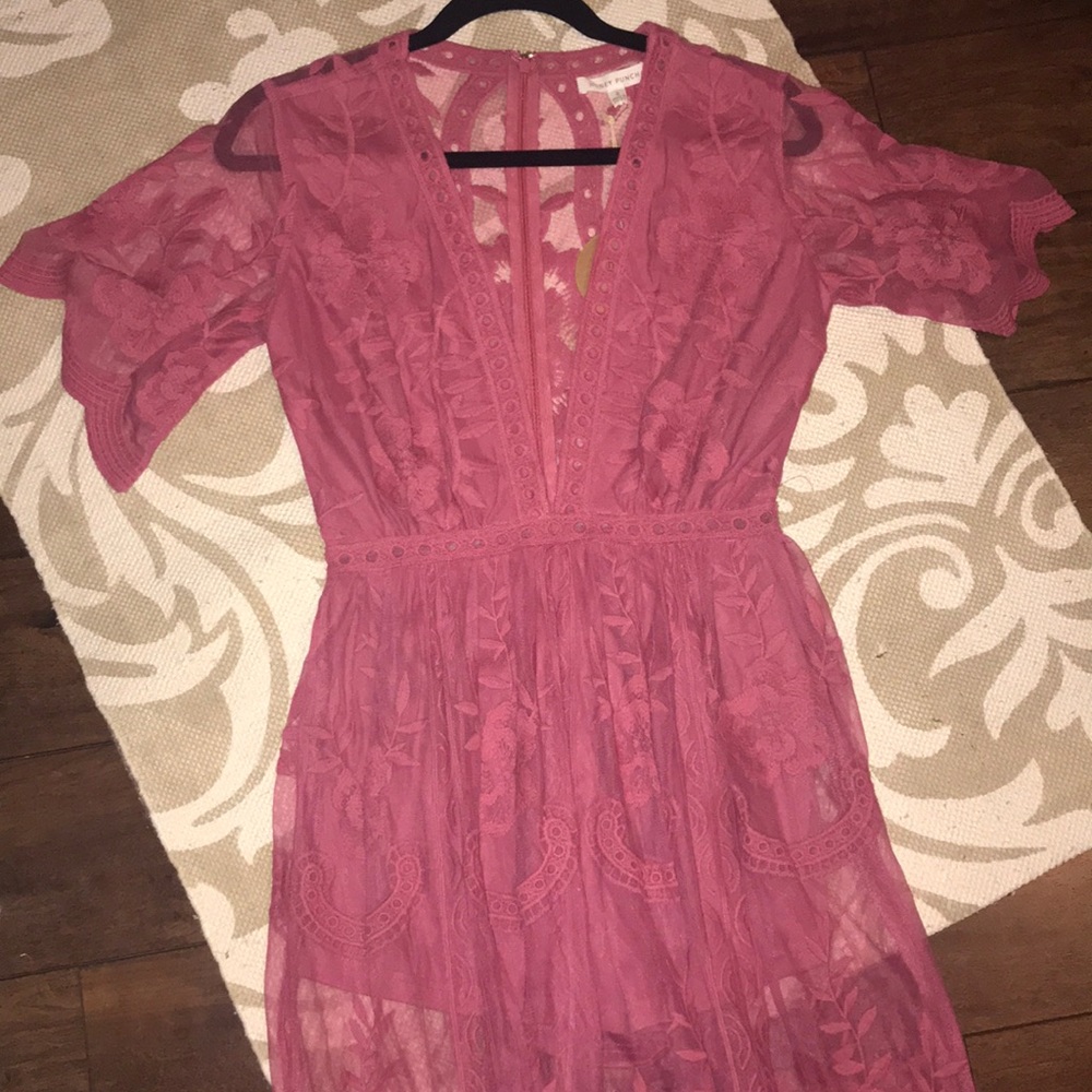 Raspberry lace maxi dress
